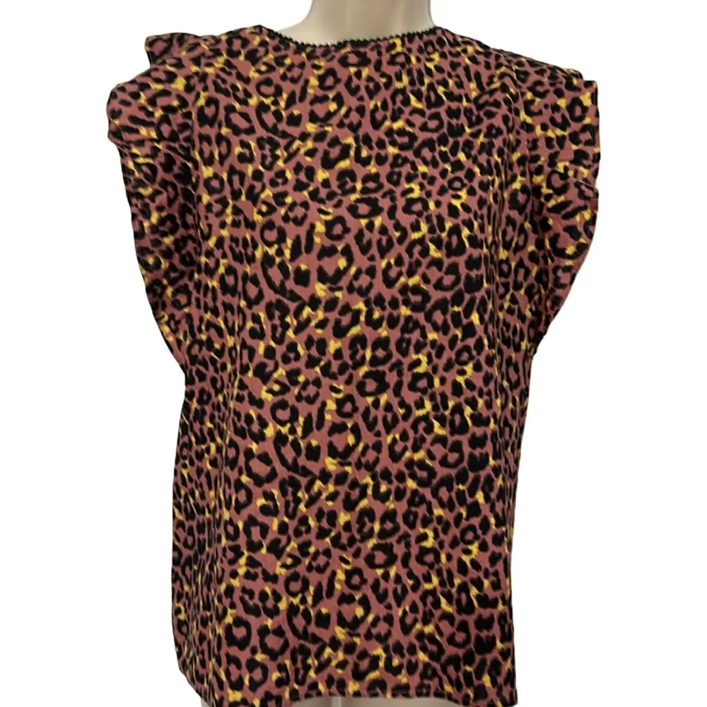 LOFT Leopard Print Cutout Back Ruffle Shell - Picture 4 of 8
